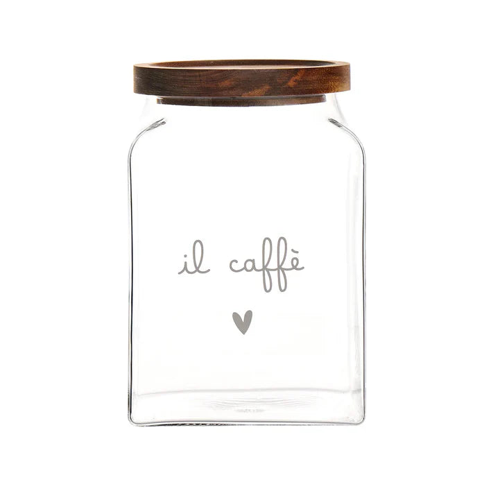 BARATTOLO CAFFE' IN VETRO BOROSILICATO CON TAPPO LEGNO