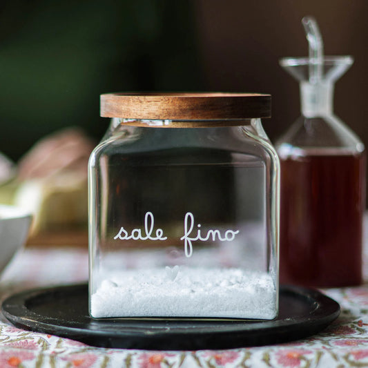 BARATTOLO SALE FINO IN VETRO BOROSILICATO DECORO "SALE FINO" 12X12X14