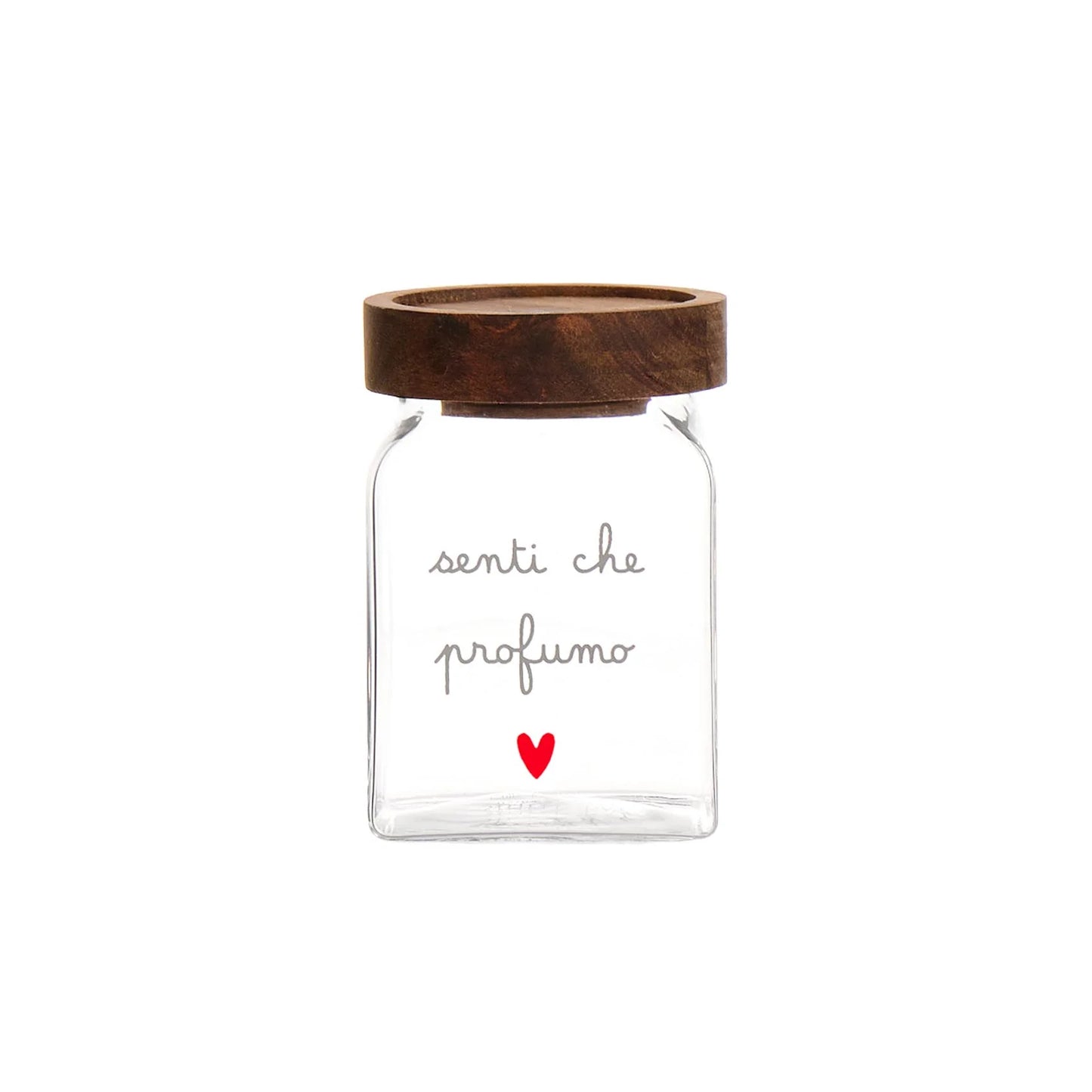BARATTOLO IN VETRO BOROSILICATO "SENTI CHE PROFUMO" 6X6X9 TAPPO ERMETICO