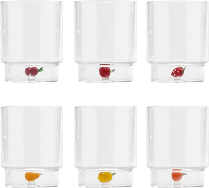SET 6 BICCHIERI TUMBLER ZAFFERANO VETRO BOROSILICATO IN SCATOLA MISTI TECA FRUTTA