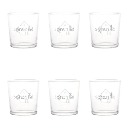 SET 6 BICCHIERI DECORO "SERENITA'" 35 CL IN VETRO TEMPERATO SERIGRAFATO IN BIANCO