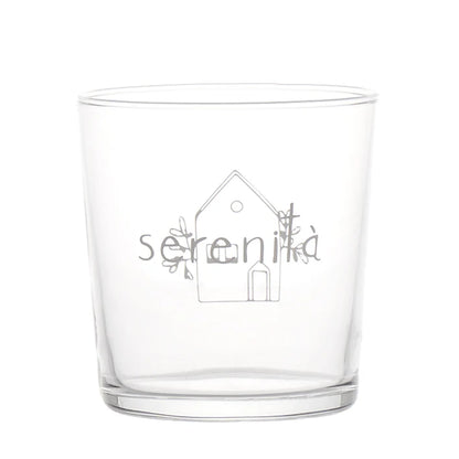 SET 6 BICCHIERI DECORO "SERENITA'" 35 CL IN VETRO TEMPERATO SERIGRAFATO IN BIANCO