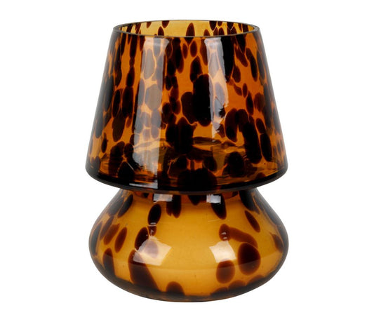 VASO PORTACANDELA FORMATO DA DUE PEZZI DECORO ANIMALIER AMBRA D. 10 X 13H