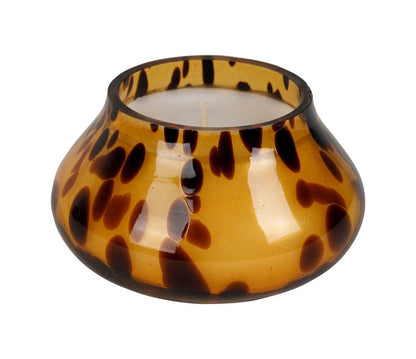 VASO PORTACANDELA FORMATO DA DUE PEZZI DECORO ANIMALIER AMBRA D. 10 X 13H