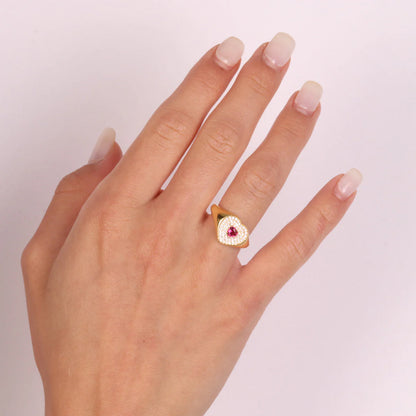 Anello in Argento 925 a forma di cuore con punto luce centrale rosso