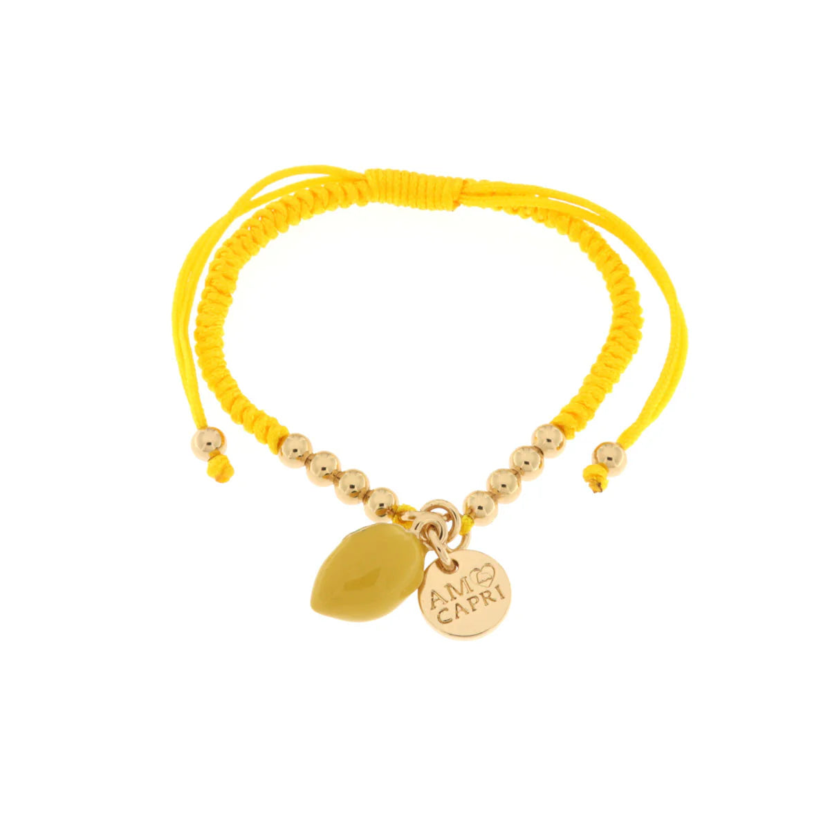 AMOCAPRI Bracciale in Metallo con limone e cordino giallo