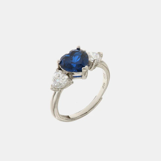 Anello in Argento 925 con cuori in zirconi bianchi e blu