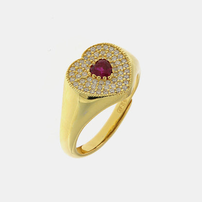 Anello in Argento 925 a forma di cuore con punto luce centrale rosso