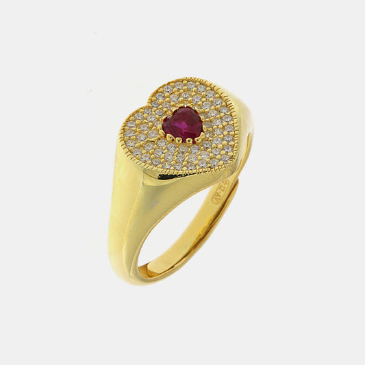 Anello in Argento 925 a forma di cuore con punto luce centrale rosso