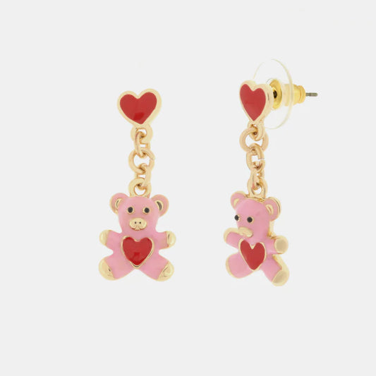 Orecchini in Metallo con orsetto rosa e cuore rosso