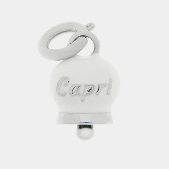 AMO CAPRI CIONDOLO IN METALLO CON CAMPANELLA BIANCO SCRITTA CAPRI