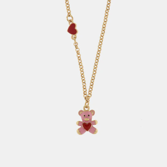 AMOCAPRI Collana in Metallo con orso rosa e cuore rosso