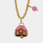 AMOCAPRI Collana in Metallo con campanella rosa e fiori e pietra rosa