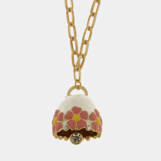 AMOCAPRI Collana in Metallo con campanella bianca e fiori