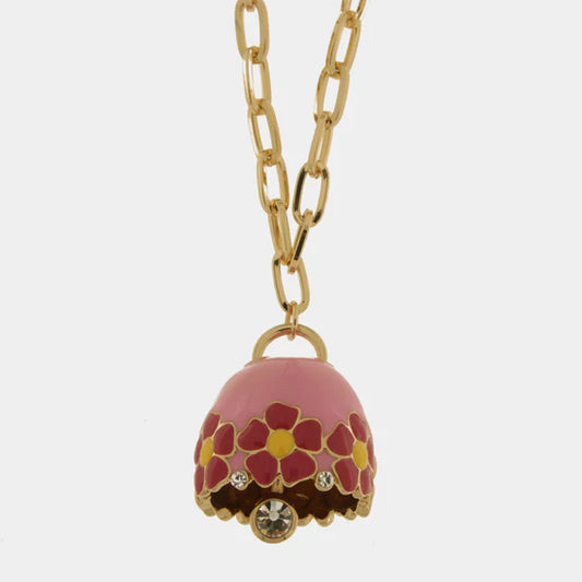 AMOCAPRI Collana in Metallo con campanella rosa e fiori