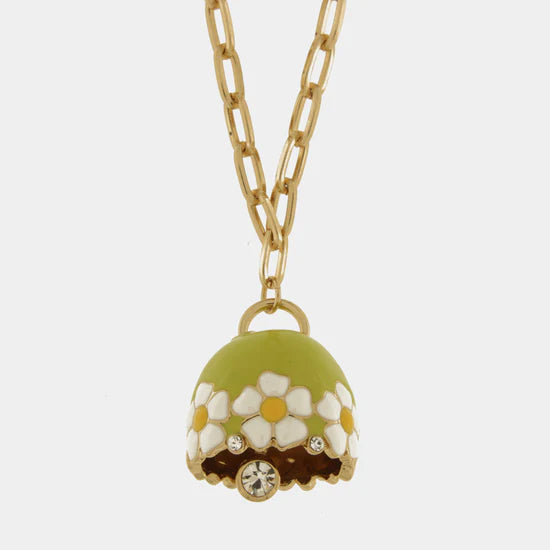 AMOCAPRI Collana in Metallo con campanella verde e fiori