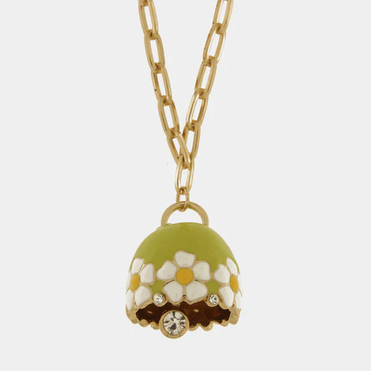 AMOCAPRI Collana in Metallo con campanella verde e fiori