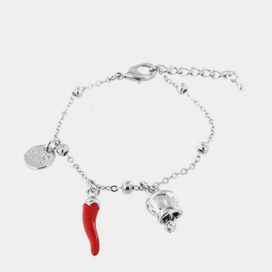 AMOCAPRI Bracciale in Metallo con campanella e corno in smalto rosso