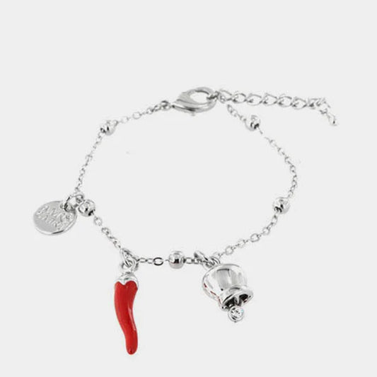 AMOCAPRI Bracciale in Metallo con campanella e corno in smalto rosso