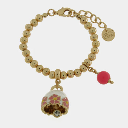 AMOCAPRI Bracciale in Metallo con campanella bianca e fiori e perla