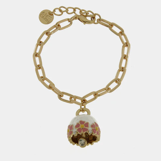 AMOCAPRI Bracciale in Metallo con campanella bianca e fiori rosa