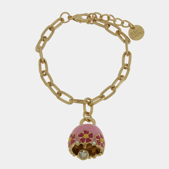 AMOCAPRI Bracciale in Metallo con campanella rosa e fiori