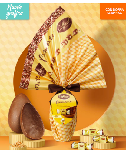 CAFFAREL UOVO DI CIOCCOLATO PIEMONTE A LATTE CON  GRANELLA DI NOCCIOLE 270 GR.