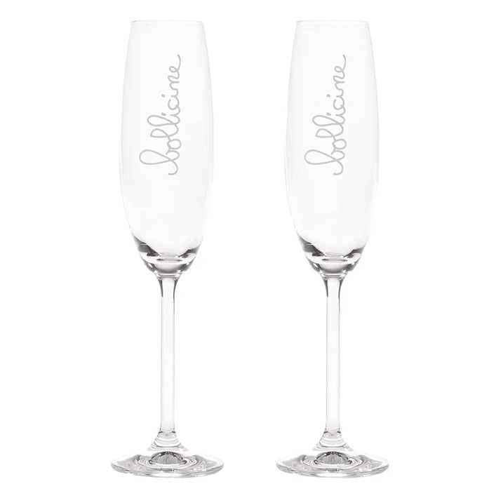 SET 2 CALICI FLUTE IN VETRO SOTTILE MA RESISTENTE "BOLLICINE" 23 CL Altezza 26cm x 6cm