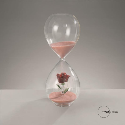 CLESSIDRA CON ROSA  ROSSA ALL'INTERNO SABBIA ROSA H. 20 REGALO  ARREDAMENTO