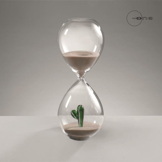 CLESSIDRA IN VETRO INTERNO CACTUS SABBIA BEIGE DESERTO H 20