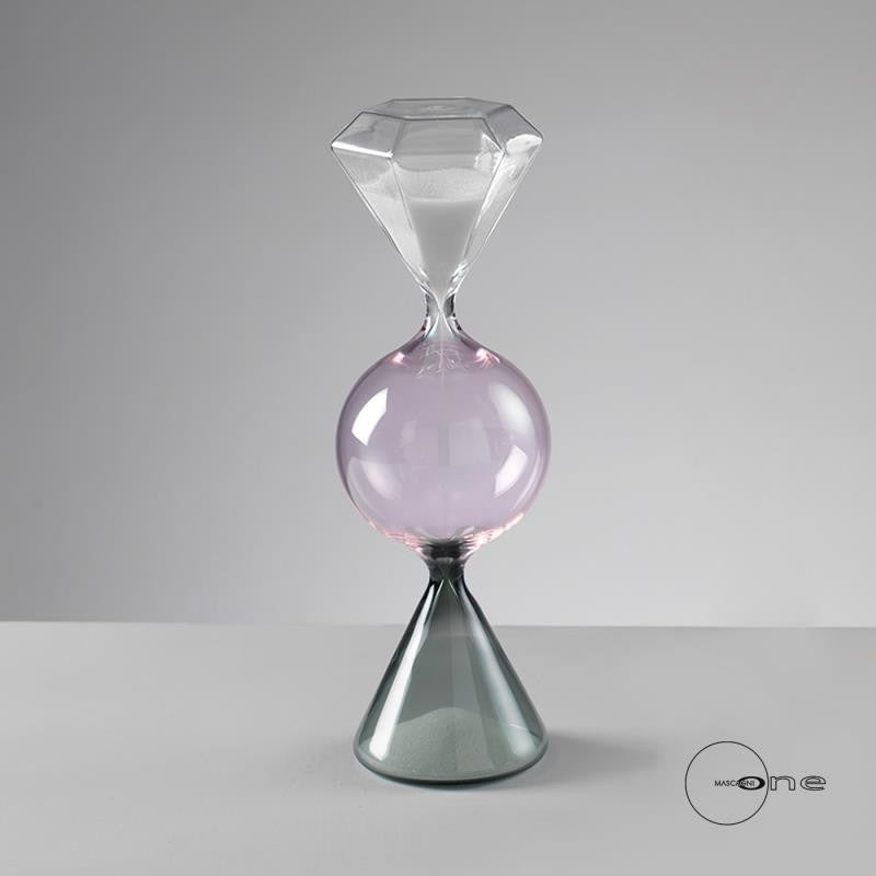 CLESSIDRA IN VETRO TRICOLORE ROSA VERDE E TRASPARENTE SABBIA BIANCA H 24
