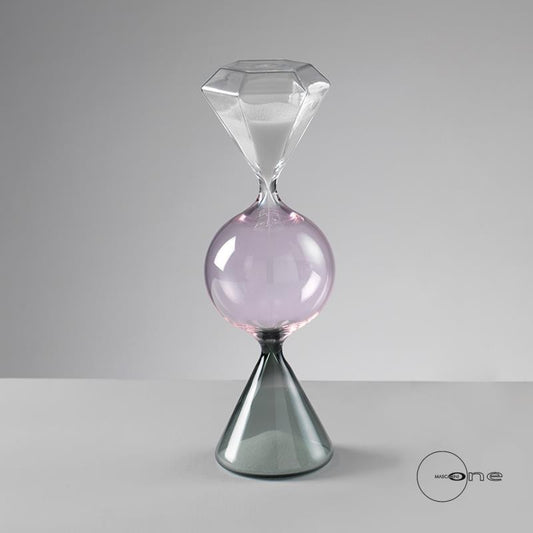 CLESSIDRA IN VETRO TRICOLORE ROSA VERDE E TRASPARENTE SABBIA BIANCA H 24