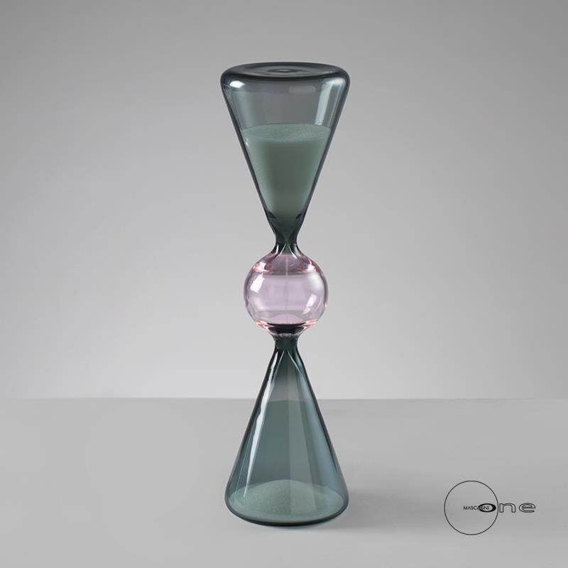 CLESSIDRA BICOLORE  VERDE E ROSA 27 CM DESIGN ARREDO SABBIA BIANCA