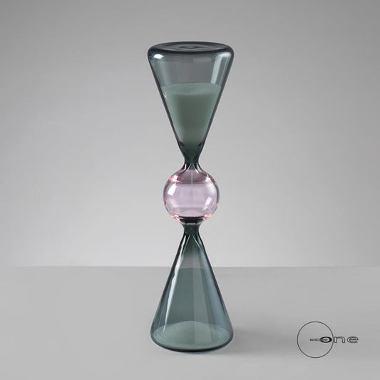 CLESSIDRA BICOLORE  VERDE E ROSA 27 CM DESIGN ARREDO SABBIA BIANCA