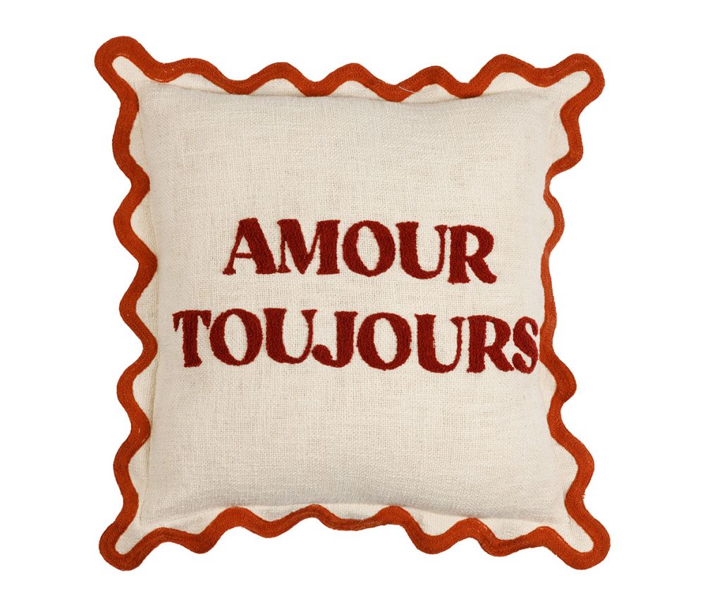 CUSCINO ARREDO AMOUR TOUJOURS 45X45 100% COTONE BEIGE CON RIPORTI COLOR TERRACOTTA