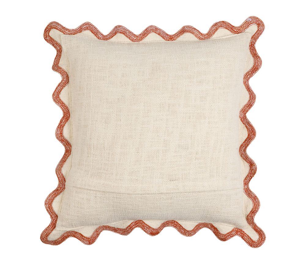 CUSCINO ARREDO AMOUR TOUJOURS 45X45 100% COTONE BEIGE CON RIPORTI COLOR TERRACOTTA