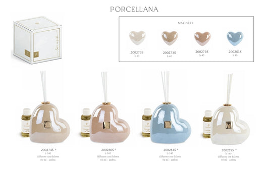 BOMBONIERE PROFUMATORI DIFFUSORI FORMA DI CUORE PORCELLANA PERLATA  H 14 PREVISTO DI SCATOLA