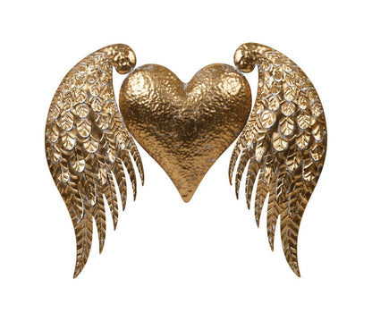 DECORAZIONE MURALE CUORE CON ALI IN METALLO DORATO 70X4.5XH60CM