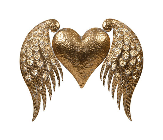 DECORAZIONE MURALE CUORE CON ALI IN METALLO DORATO 70X4.5XH60CM