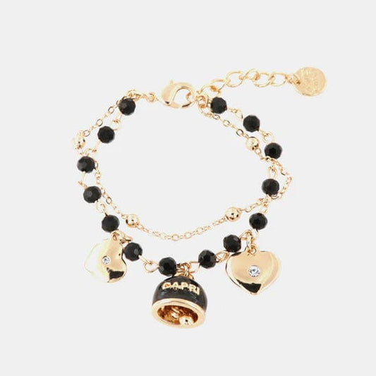Dolci pensieri gift AMO CAPRI Bracciale in Metallo con cuore, cristalli bianchi e campanella portafortuna