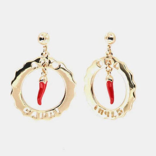 Dolci pensieri gift AMO CAPRI Orecchini in Metallo a cerchio con corno in smalto rosso pendente e scritta amo