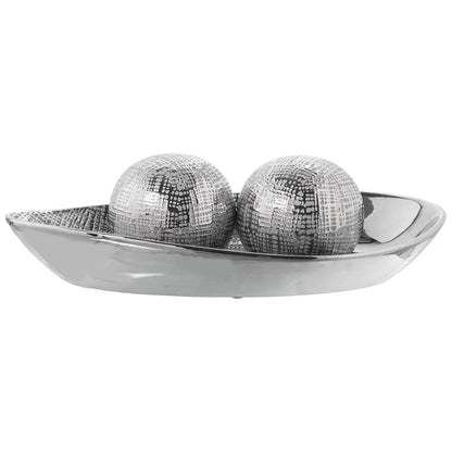 Dolci pensieri gift CENTROTAVOLA IN CERAMICA ARGENTATO LUCIDO CON STRIATURE  LUNG. CM 37X 20 LARG.