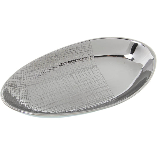 Dolci pensieri gift CENTROTAVOLA IN CERAMICA ARGENTATO LUCIDO CON STRIATURE  LUNG. CM 37X 20 LARG.