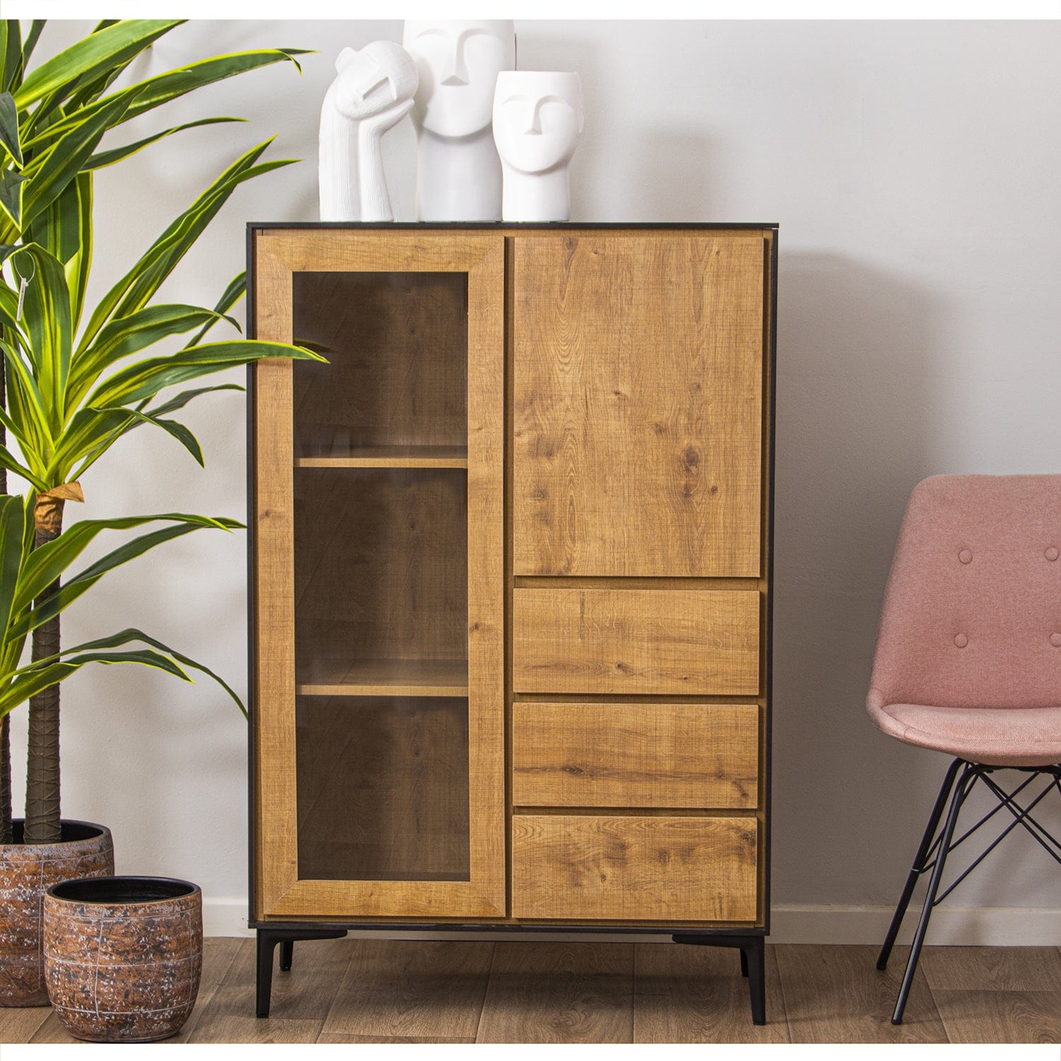 Dolci pensieri gift CREDENZA IN LEGNO DM CON TRE CASSETTI PIU' 2 ANTE GAMBE IN METALLO NERO
