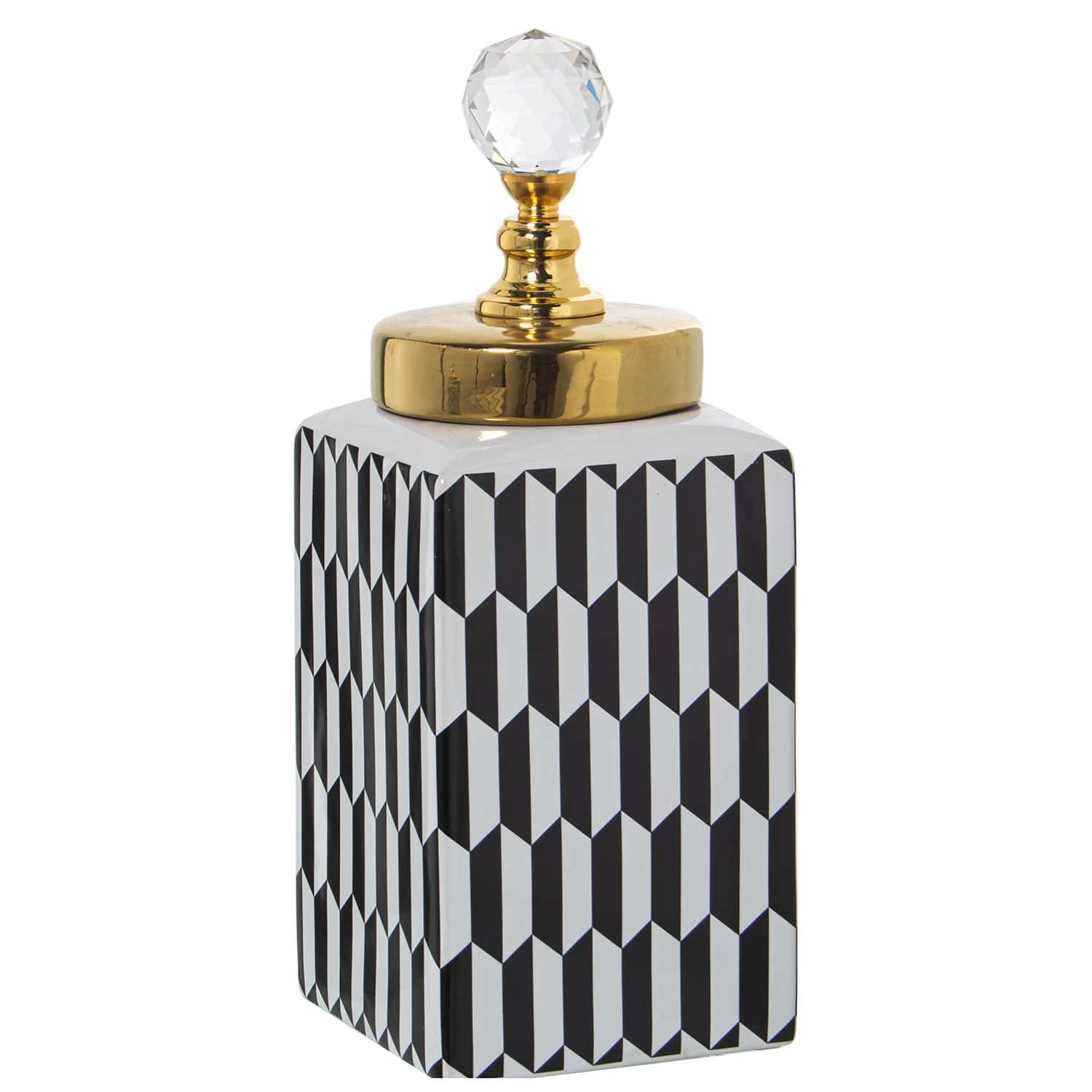 Dolci pensieri gift POTICHE BIANCO E NERO CON TAPPO IN ORO E POMELLO CRISTALLO 30H L CM 13
