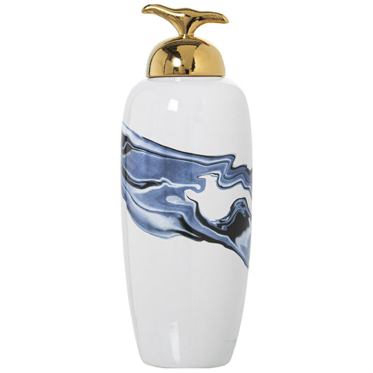 Dolci pensieri gift POTICHE IN CERAMICA CON COPERCHIO ORO Potiche  BIANCO E AZZURRO H 50 CM