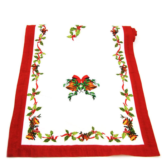 Dolci pensieri gift RUNNER " CHRISTMAS CAROL" 135X45 cm LINO E COTONE CON STAMPA PIAZZATA TRAMEZZOE BORDO APPLIACATO