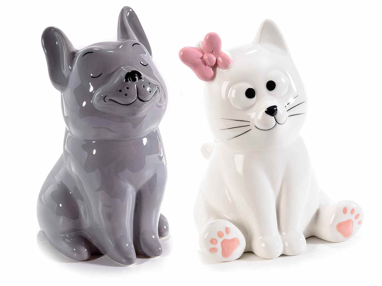 Dolci pensieri gift Salvadanaio "Happy cats and dogs" in ceramica colorata Misure: cm 8,5 x 10 x 14,5 H