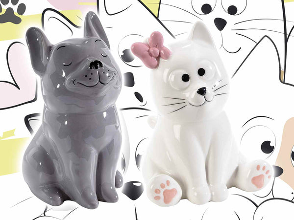 Salvadanaio Happy cats and dogs in ceramica colorata Misure: cm