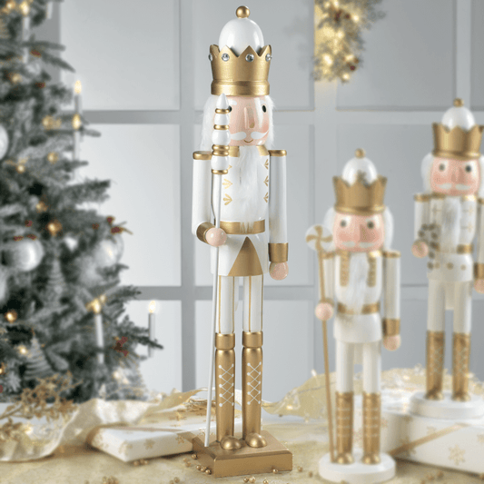 Dolci pensieri gift SCHIACCIANOCI IN LEGNO BIANCO E  ARGENTO 55 CM DI ALTEZZA
